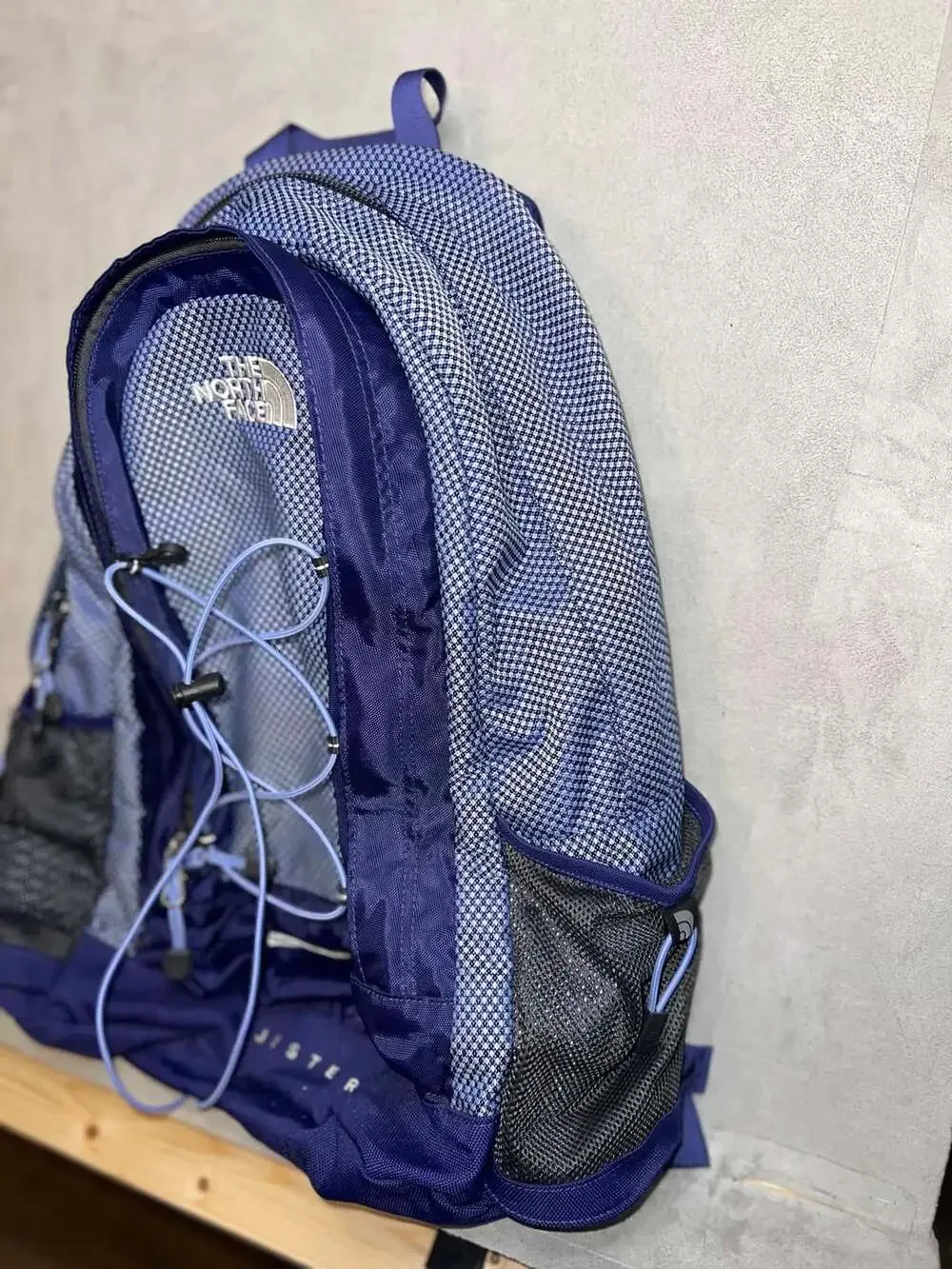 The North Face Jester Backpack Blue White Checkered Bungee Hiking School